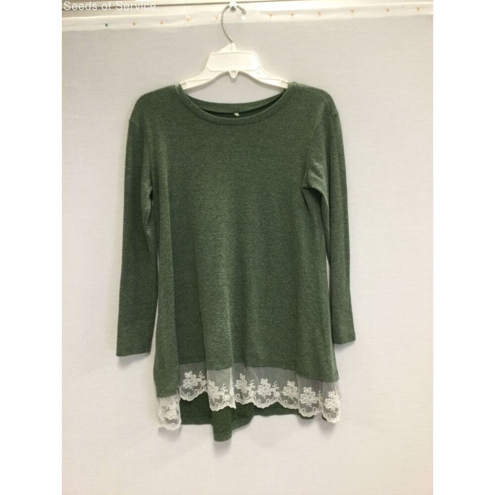 Donated Green Long Sleeve Lace Hem Soft Top Womens 36" Bust